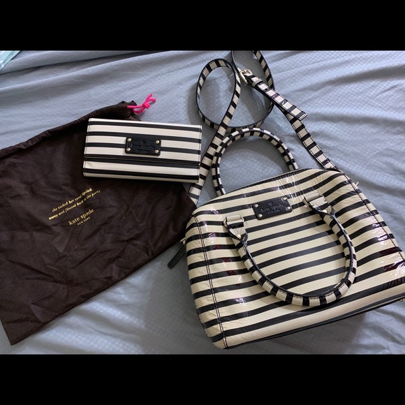 Kate spade striped satchel with matching wallet - Picture 1 of 8